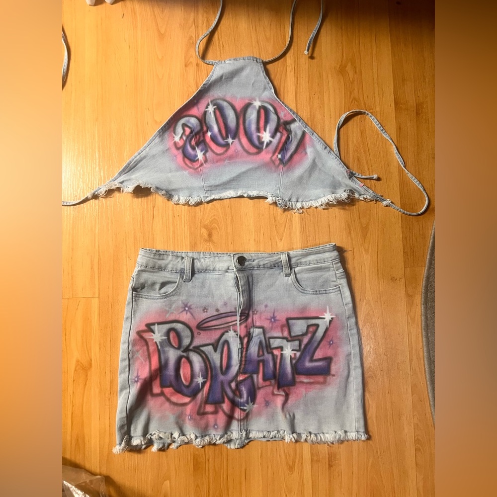 Dolls Kill Bratz two piece Denim skirt set XL
